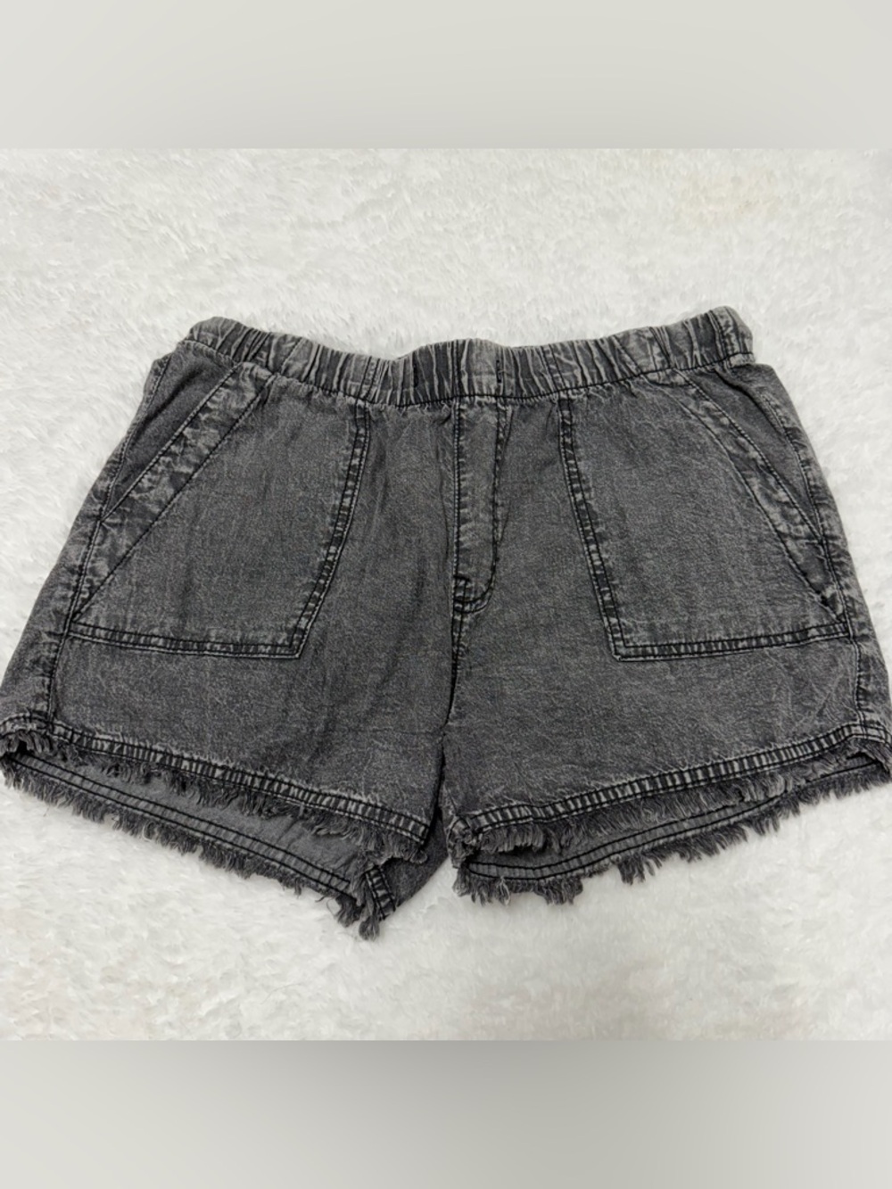 Washed Black Denim Shorts with Frayed Hem Size Medium